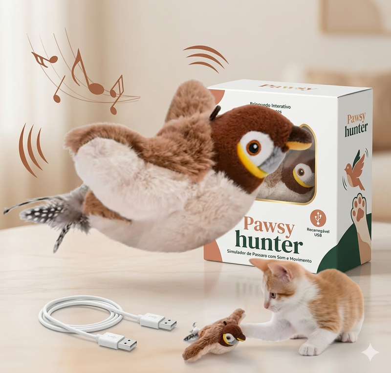 Pawsy Hunter™ - Simulador de Pássaro Interativo com Ativação por Toque
